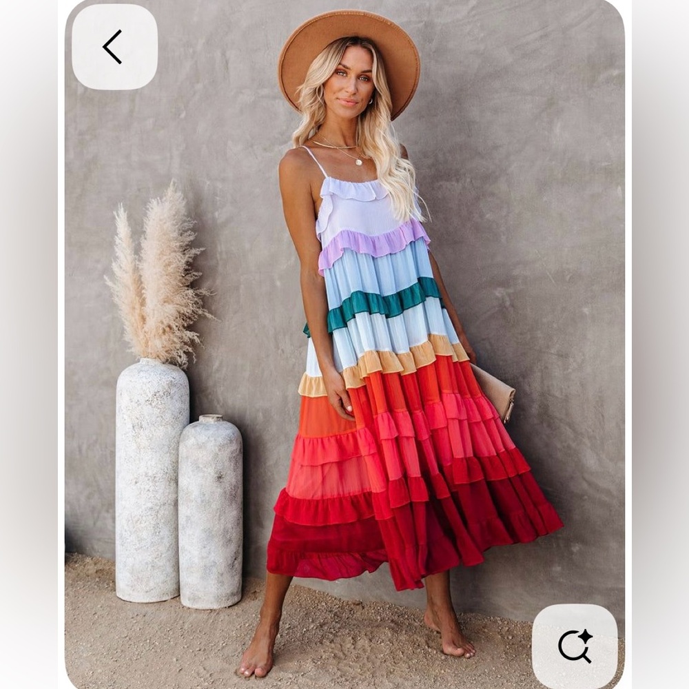 Vici Rainbow Tiered Ruffle Dress